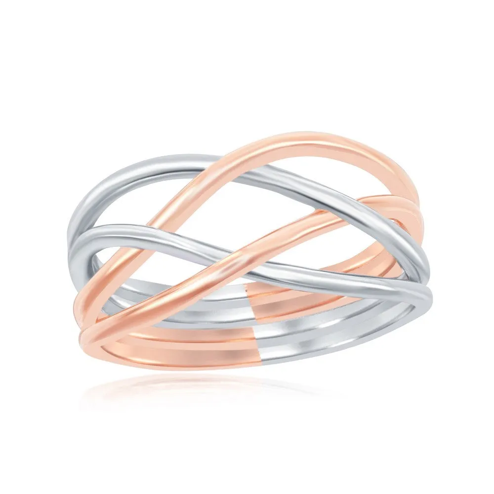 Sterling Silver Rhodium and Rose GP Interlocking Ring - W-1944