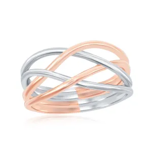 Sterling Silver Rhodium and Rose GP Interlocking Ring - W-1944