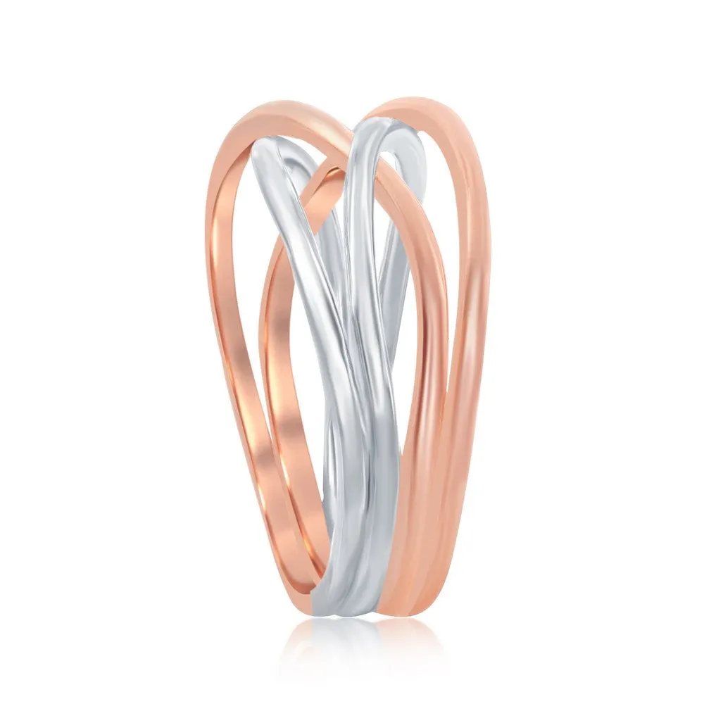Sterling Silver Rhodium and Rose GP Interlocking Ring - W-1944