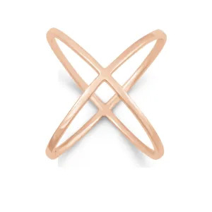 Sterling Silver Rose GP Criss Cross X Style Ring - W-9995