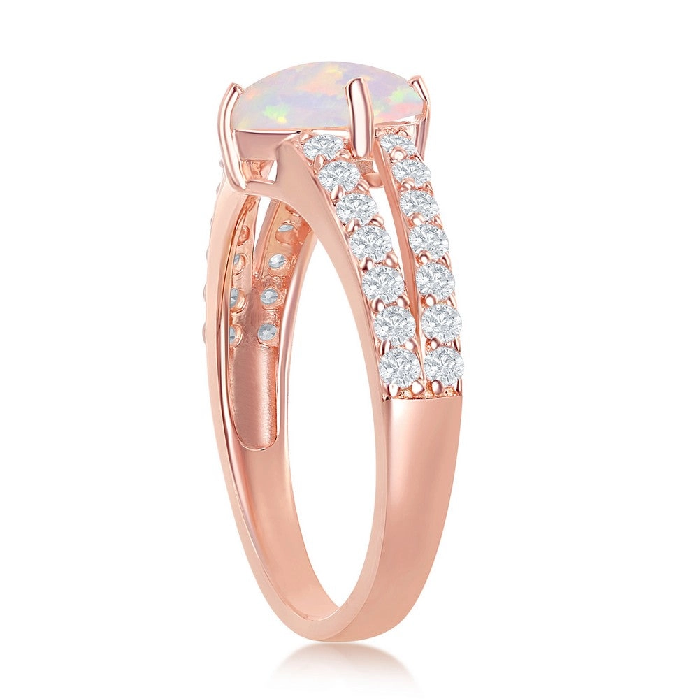 Sterling Silver Rose GP Diamond-Shaped Opal CZ Ring - W-2261