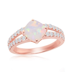 Sterling Silver Rose GP Diamond-Shaped Opal CZ Ring - W-2261