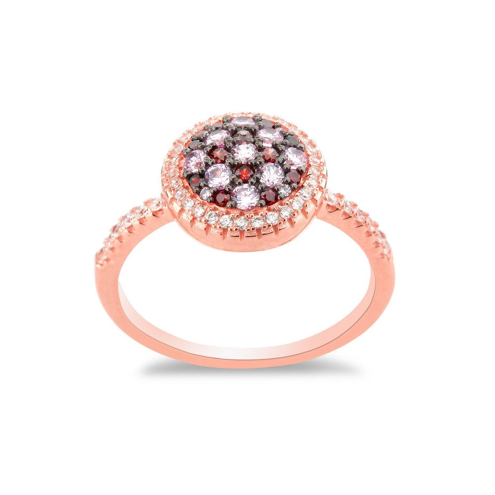 Sterling Silver Rose GP Round Pink Micro Pave Ring - W-1277