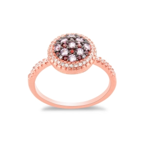Sterling Silver Rose GP Round Pink Micro Pave Ring - W-1277
