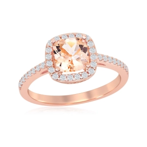 Sterling Silver Rose GP Square Morganite CZ Ring - W-1936
