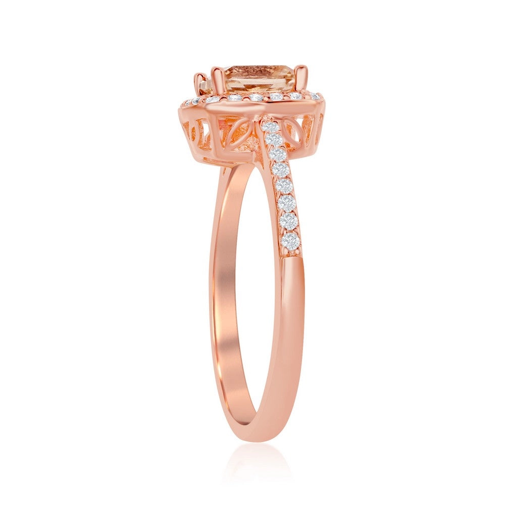 Sterling Silver Rose GP Square Morganite CZ Ring - W-1936