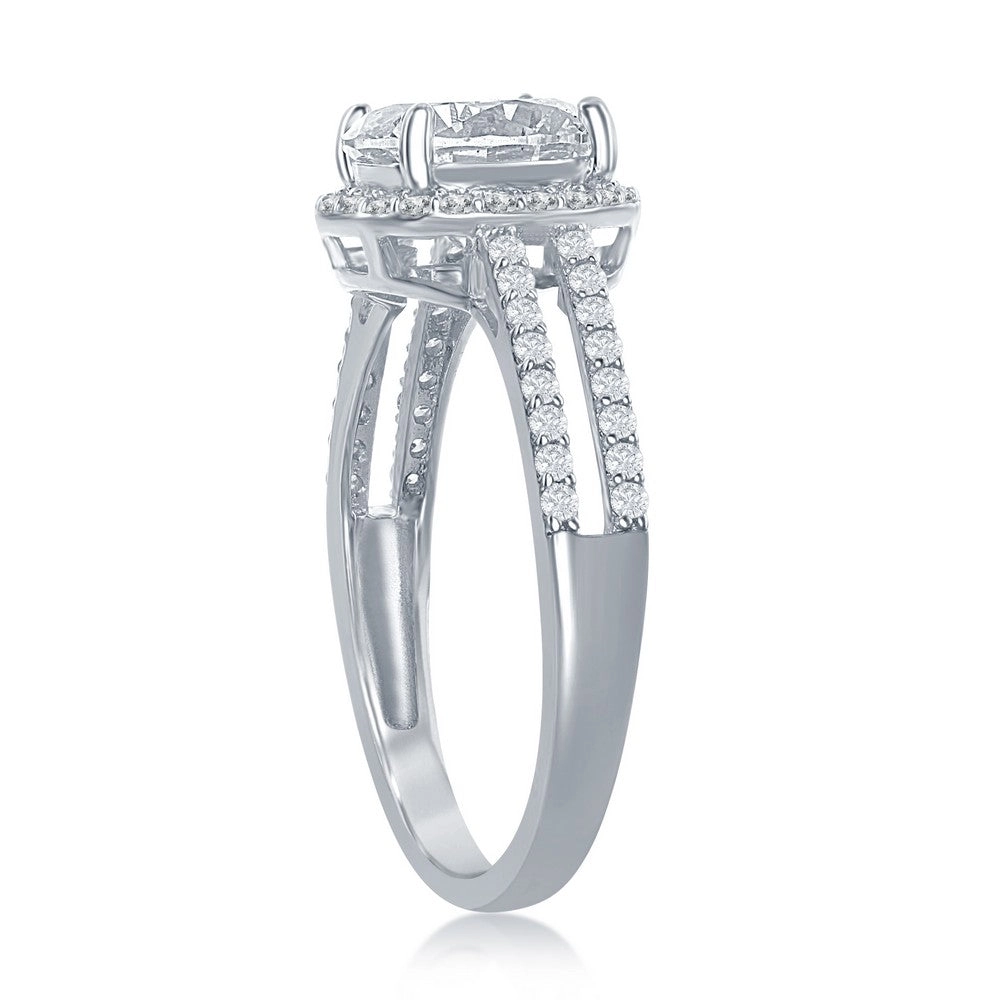 Sterling Silver Round CZ Double Open Engagement Ring - W-2414