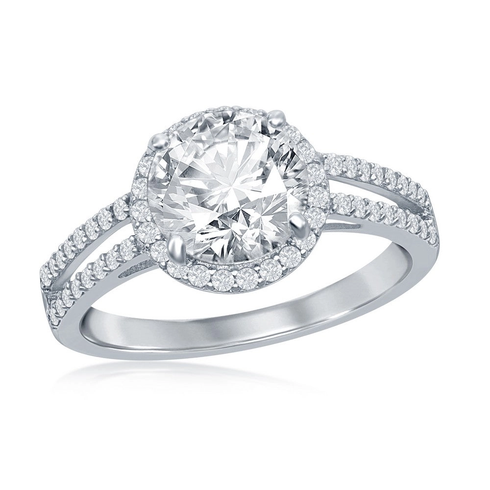 Sterling Silver Round CZ Double Open Engagement Ring - W-2414