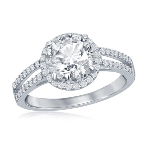 Sterling Silver Round CZ Double Open Engagement Ring - W-2414