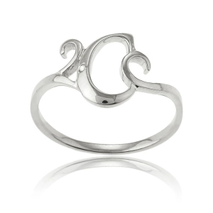 Sterling Silver Single CZ "C" Ring - W-9476