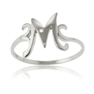 Sterling Silver Single CZ "M" Ring - W-9482