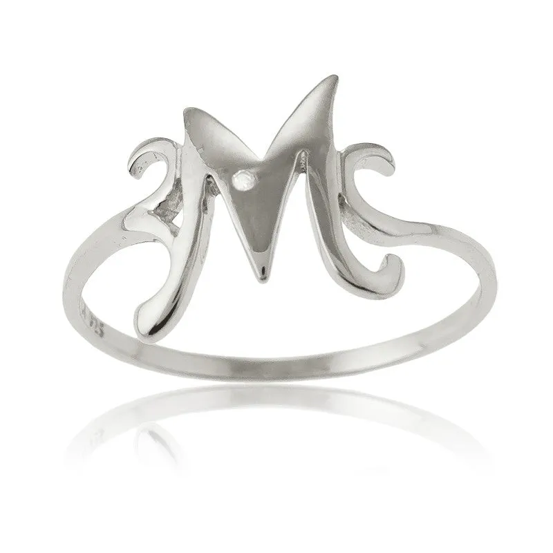 Sterling Silver Single CZ "M" Ring - W-9482