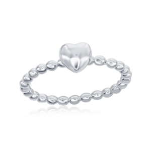 Sterling Silver Small Heart Beaded Band Ring - W-1970
