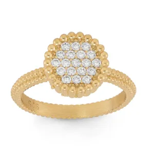 Sterling Silver Small Round CZ with Beaded Border Ring - W-1341