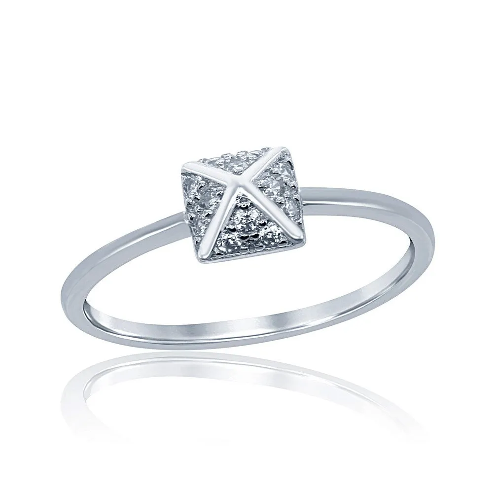 Sterling Silver Square CZ Pyramid Style Ring - W-9799