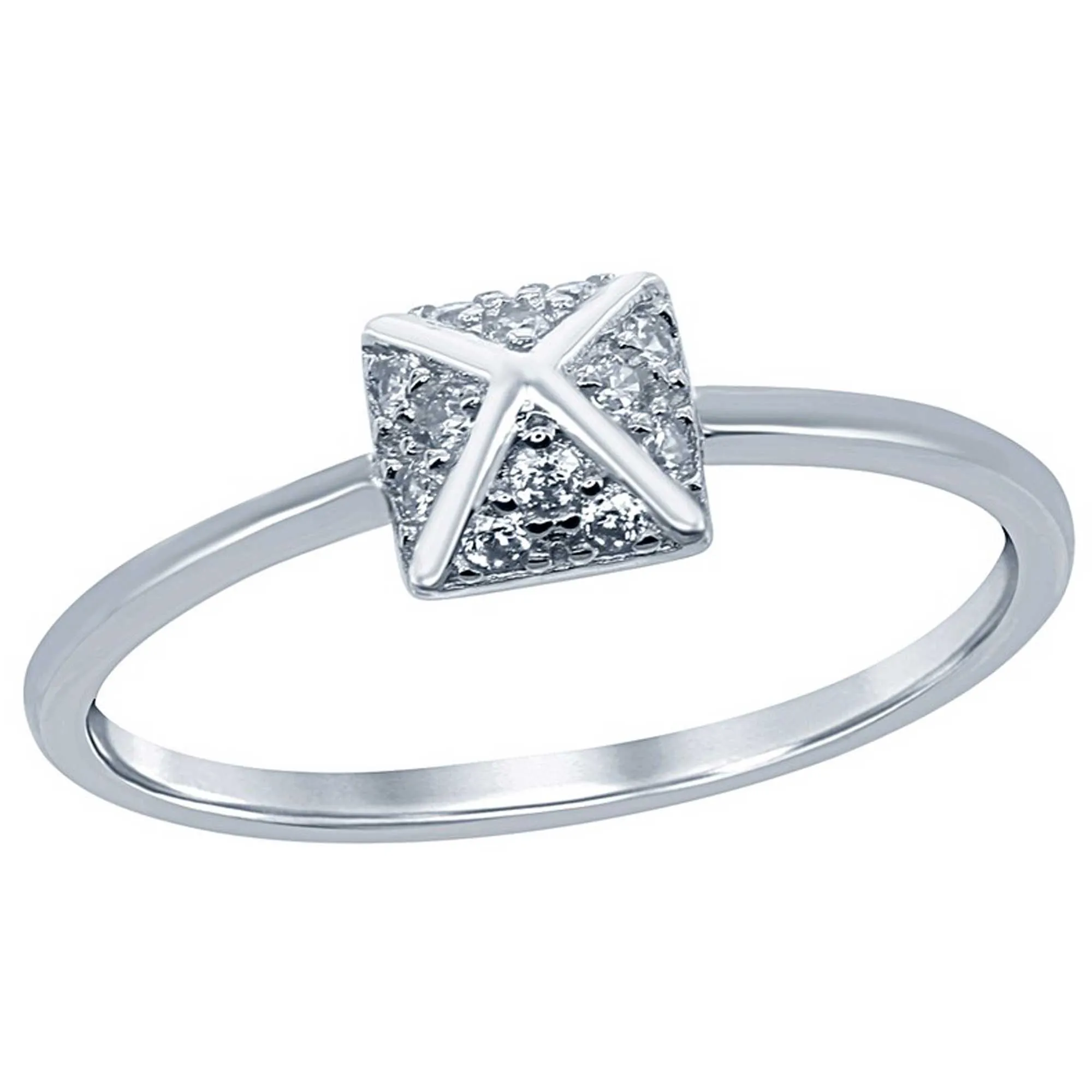 Sterling Silver Square CZ Pyramid Style Ring - W-9799