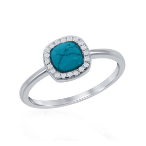 Sterling Silver Square Turquoise with CZ Ring - W-1595