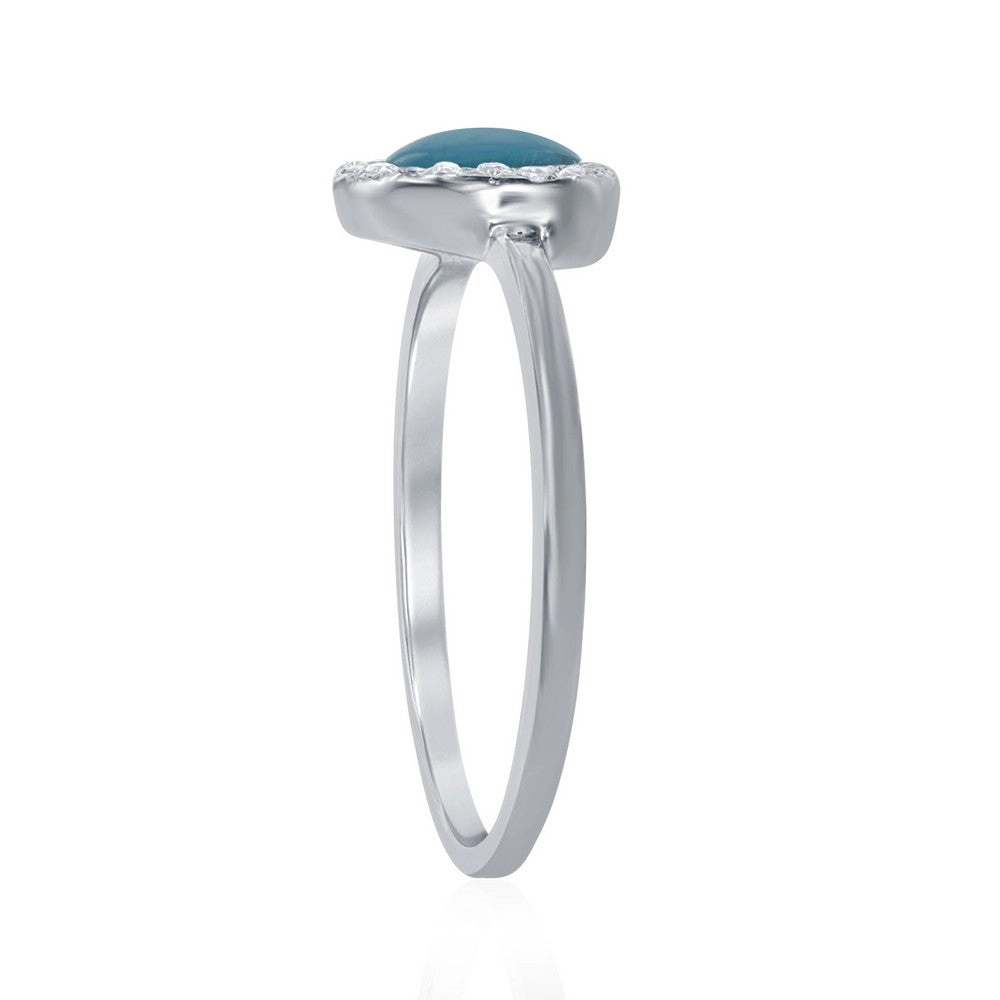 Sterling Silver Square Turquoise with CZ Ring - W-1595