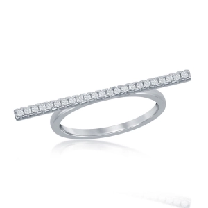 Sterling Silver Thin Horizontal CZ Bar Ring - W-1445