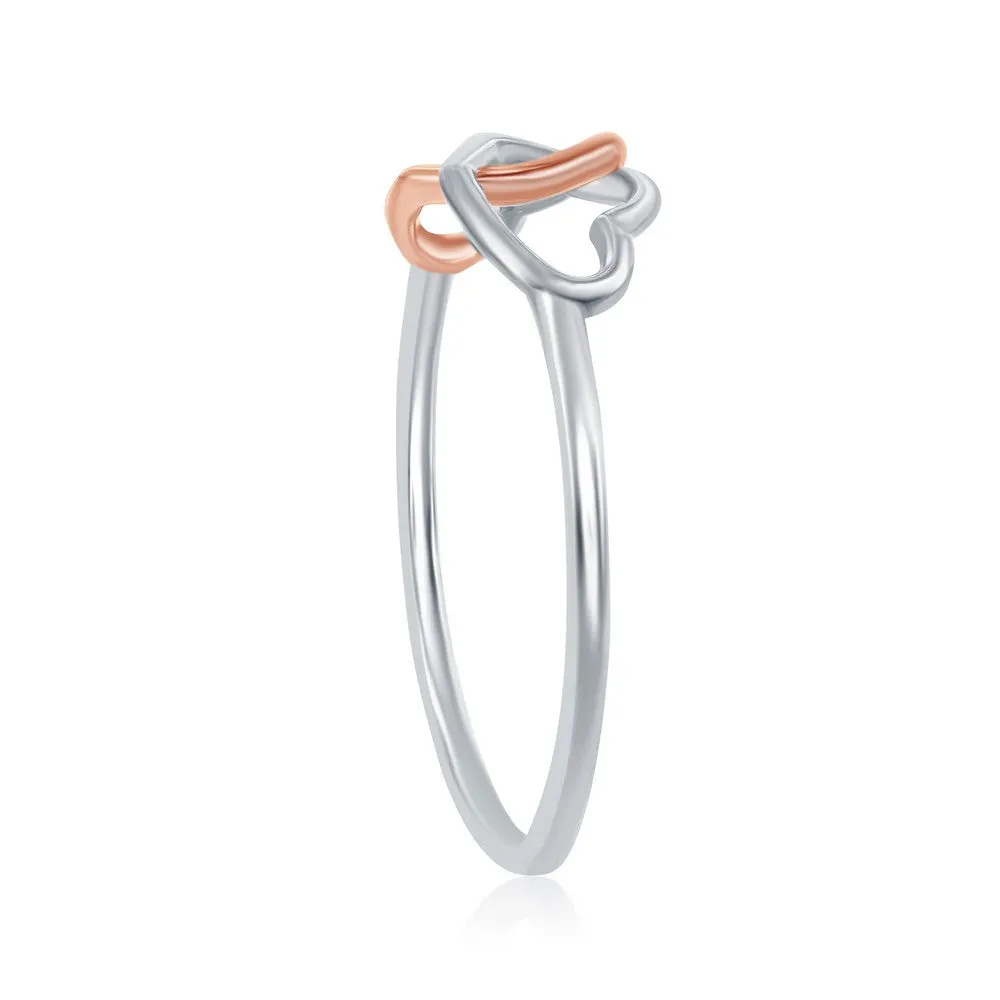 Sterling Silver Two-Tone Interlocking Heart Ring - W-1969