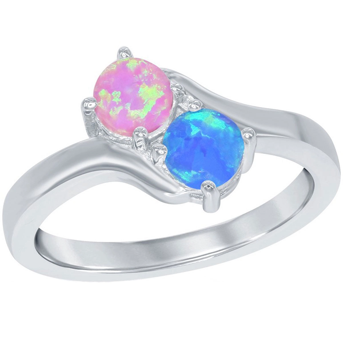 Sterling Silver Us2gether Round Pink and Blue Opal Ring - W-1700