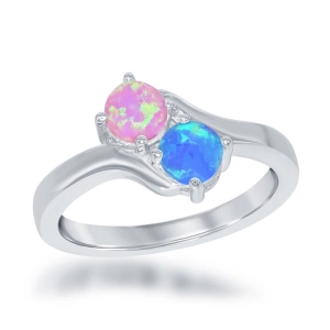 Sterling Silver Us2gether Round Pink and Blue Opal Ring - W-1700