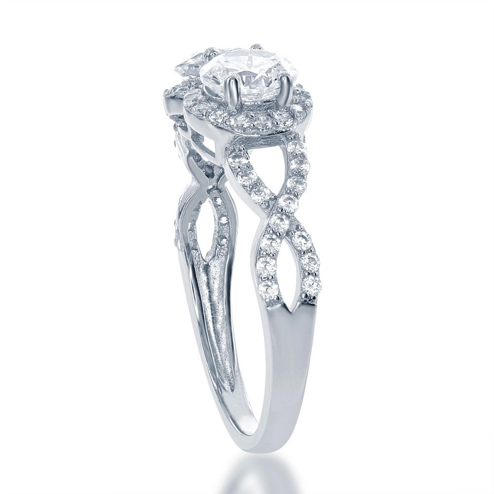 Sterling Silver Us2gether Two-Stone with CZ Border Ring - W-1673