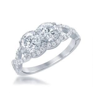 Sterling Silver Us2gether Two-Stone with CZ Border Ring - W-1673
