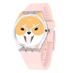 Swatch Women's Watch - Akita Inu Quartz Orange, White and Pink Dial Strap | GE279