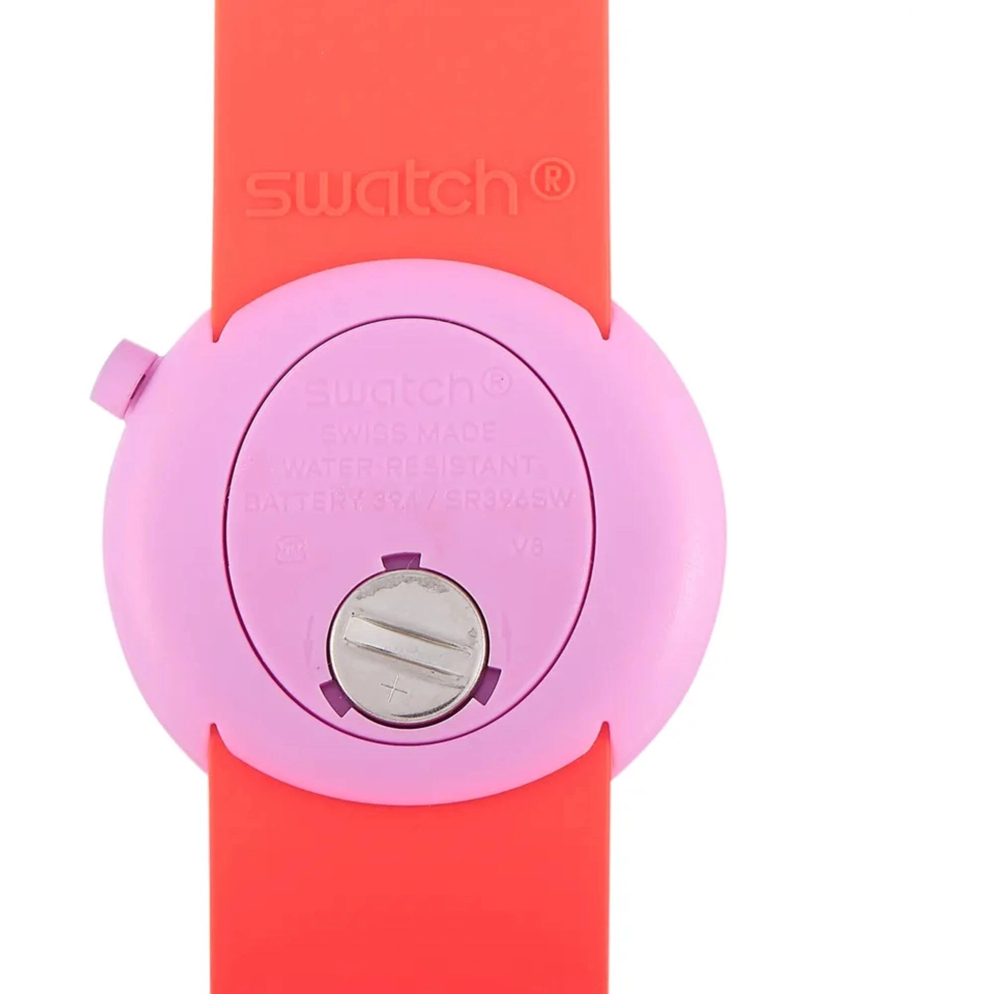Swatch Women's Watch - Popalicious Quartz White Dial Orange Silicone Strap | PNP100