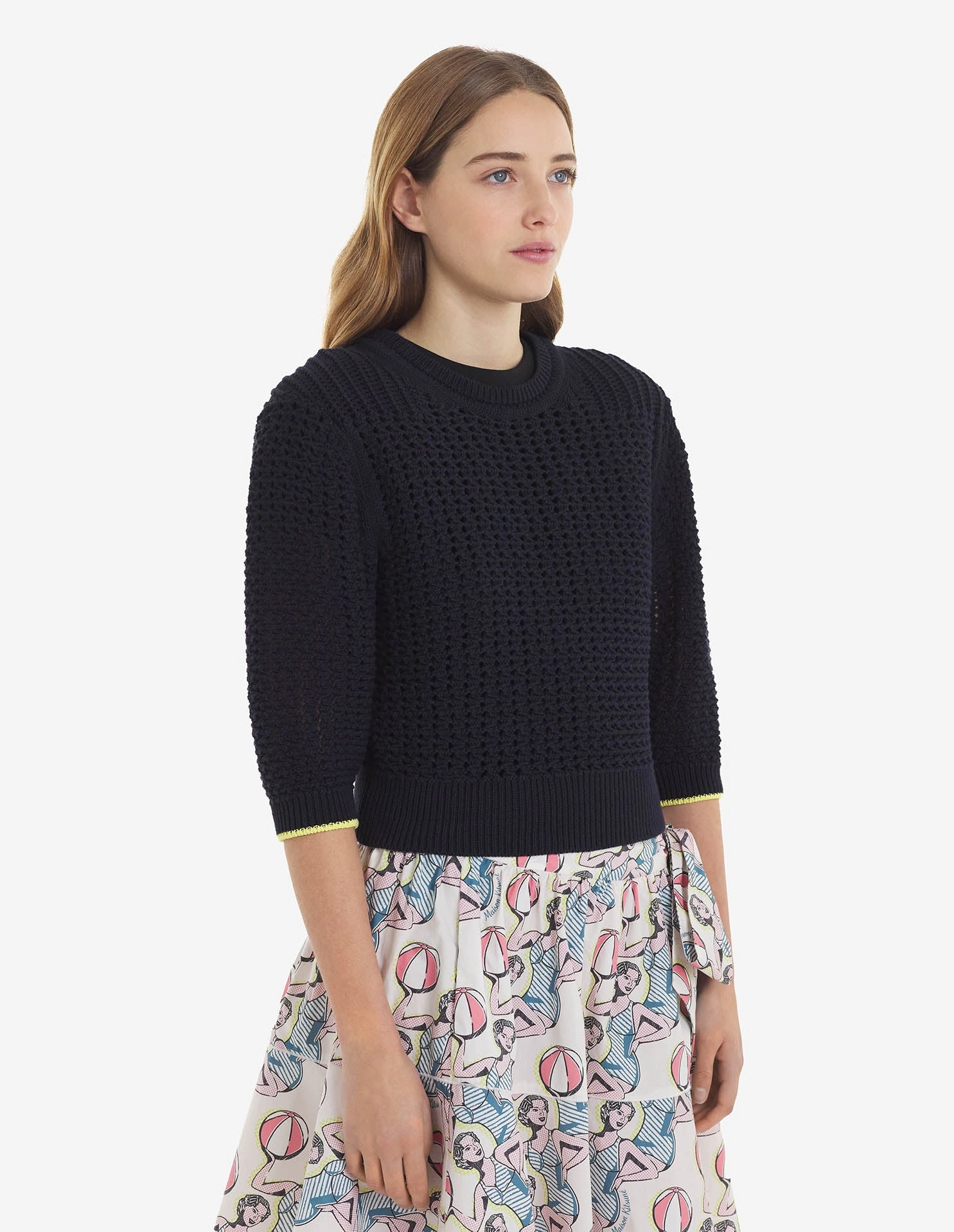 Texturised Cropped Jumper Navy