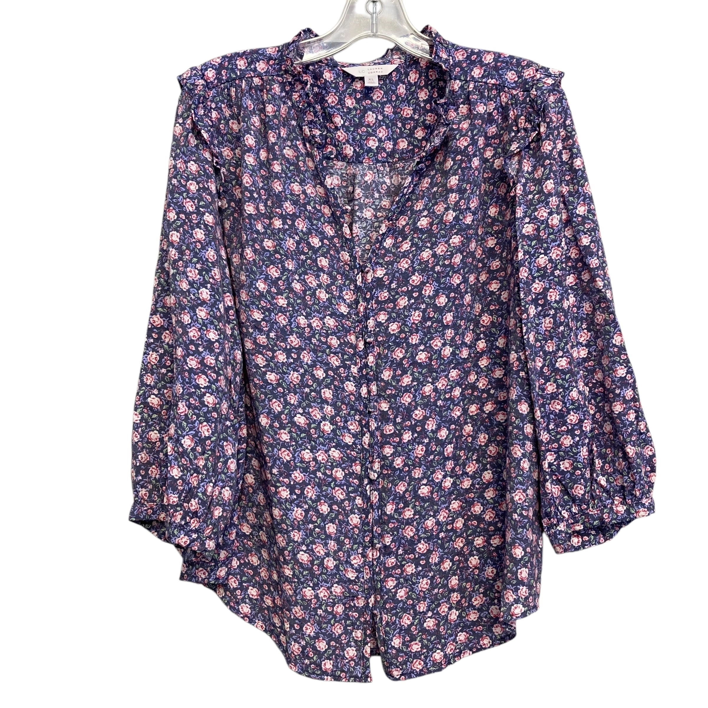 Top 3/4 Sleeve By Lc Lauren Conrad In Blue & Pink, Size:Xl