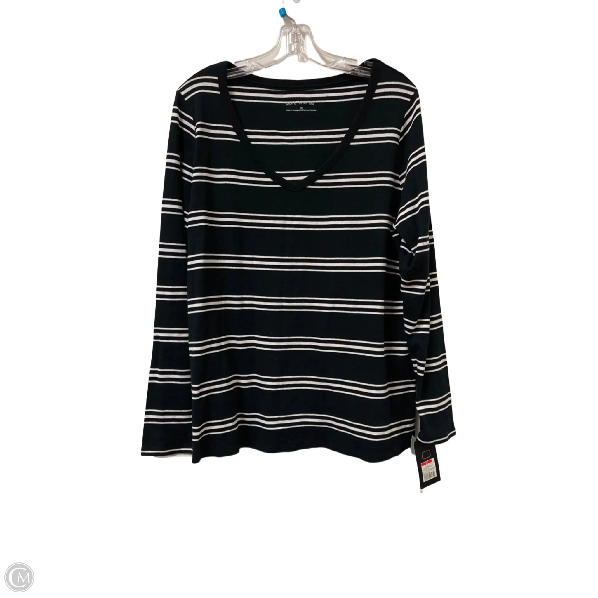 Top Long Sleeve By Pure Energy In Black & White, Size: 1x