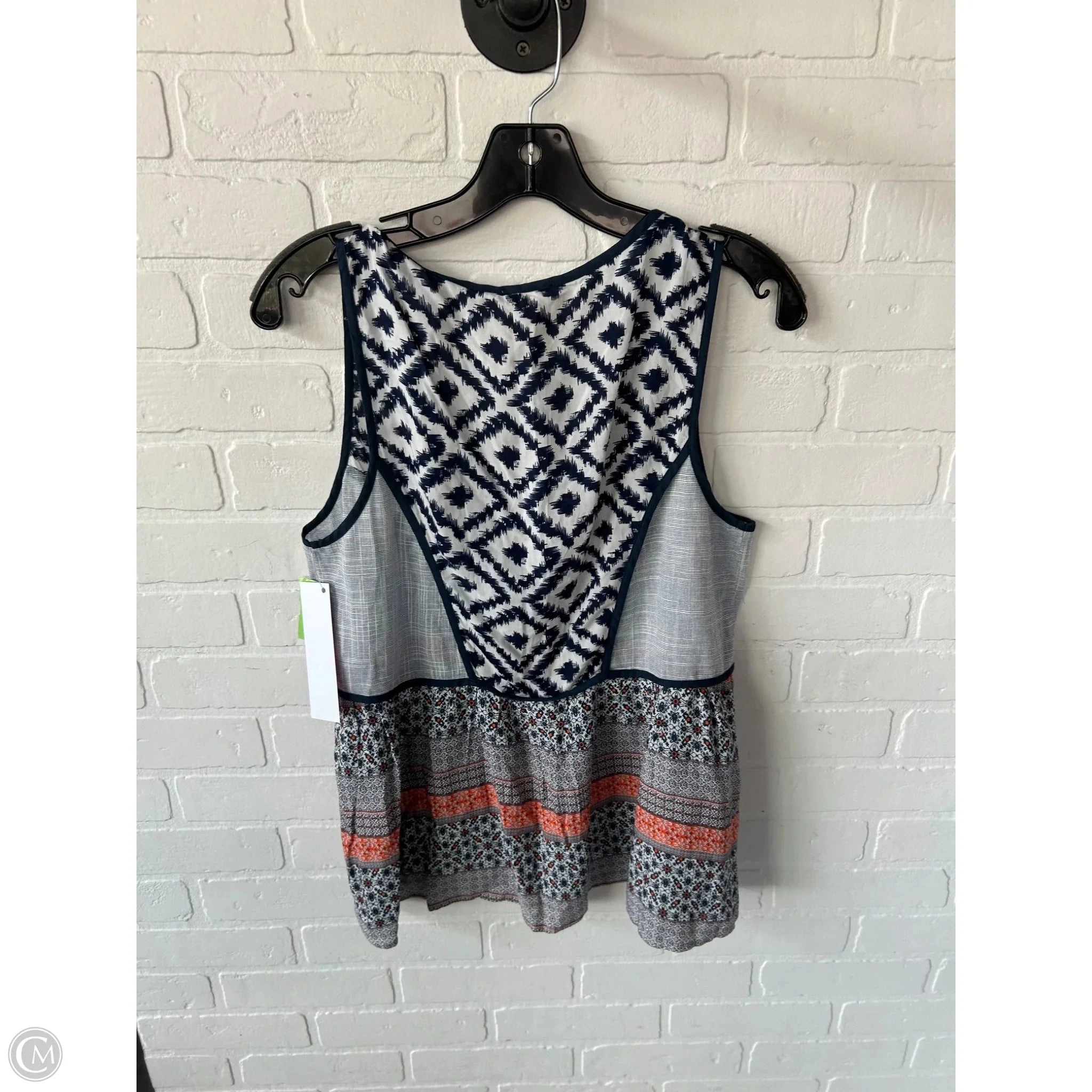 Top Sleeveless By Hem & Thread In Blue & White, Size: L
