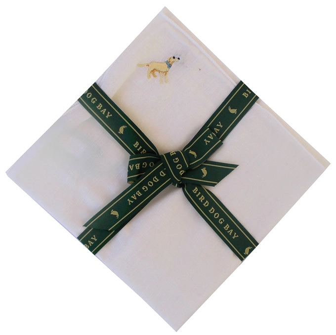 Yellow Lab: White Linen Pocket Square